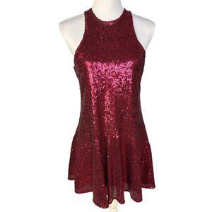 Free People Sequin Halter Neck Open Back Red Dress size XS